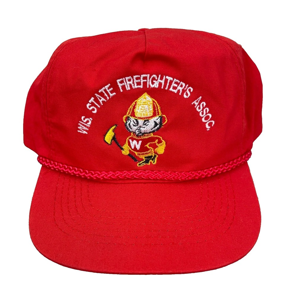 Vintage Wisconsin Firefighter  Hat Cap Trucker Snapback Rope 90s Y2K Assoc.